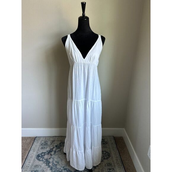 SEASPICE Women's White 100% Peruvian Cotton Sleeveless Tiered Dress Size XL - Picture 1 of 7